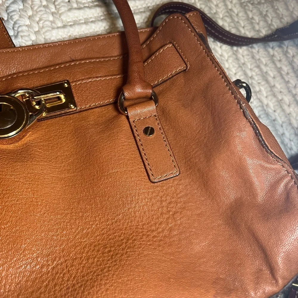 MICHAEL KORS Hamilton Medium Lock and Key Leather Bag Satchel/Shoulder Bag Brn